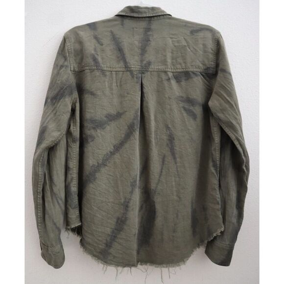 Rails 702-725-2911 Women Sz S Olive Black Tie Dye Ingrid Raw Hem Button-Up Shirt - Picture 2 of 8